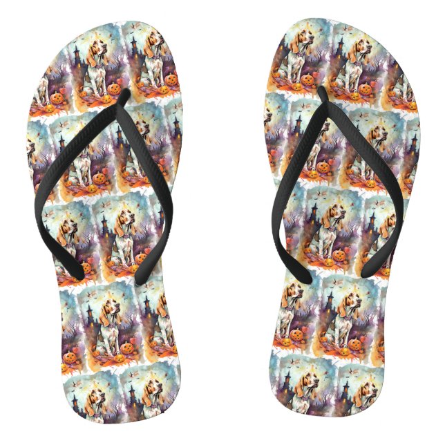 Chanclas Halloween Basset Hound Con Calabazas Asustadas (Plantilla)