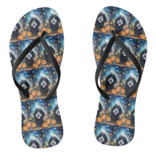 Chanclas Halloween Bernedoodle Con Calabazas Asustadas