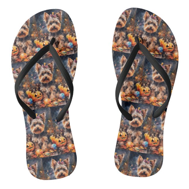 Chanclas Halloween Biewer Terrier Con Calabazas Temerosas (Plantilla)