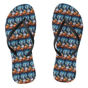 Chanclas Halloween Boston Terrier con calabazas aterradoras