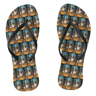Chanclas Halloween Brittany Spaniel con calabazas aterrador