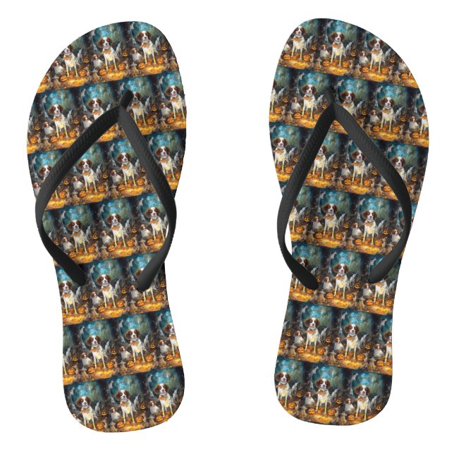 Chanclas Halloween Brittany Spaniel con calabazas aterrador (Plantilla)
