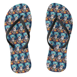Chanclas Halloween Corgi con calabazas aterradoras