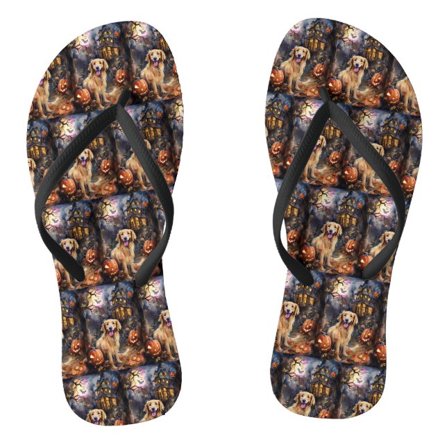 Chanclas Halloween Golden Retriever con calabazas aterrador (Plantilla)