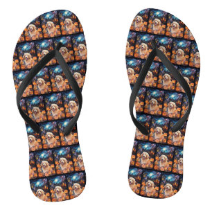 Chanclas Halloween Goldendoodle con calabazas aterradoras