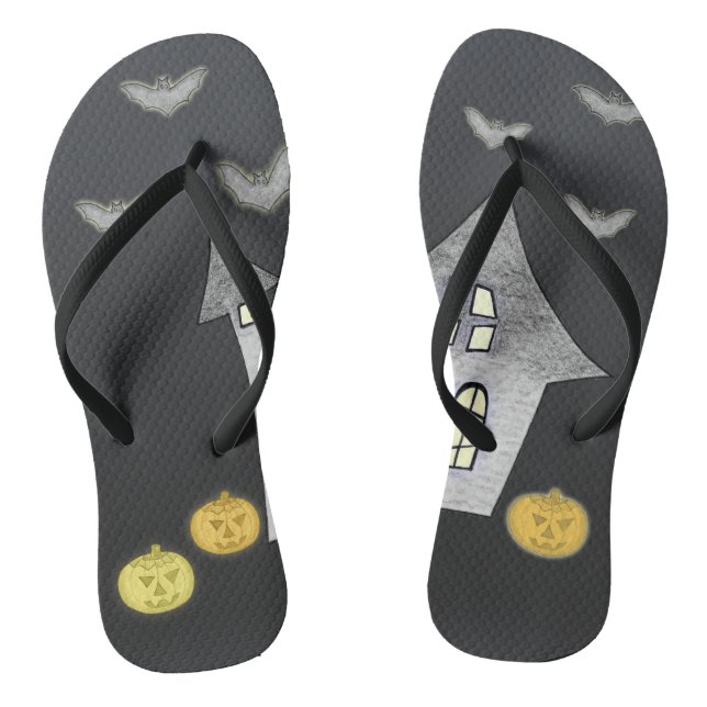 Chanclas Halloween House, gatos negros, murciélagos, calaba (Plantilla)