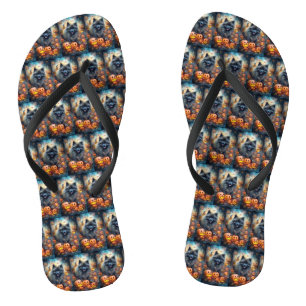 Chanclas Halloween Keeshond con calabazas aterradoras