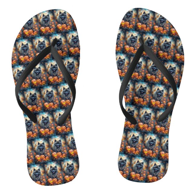 Chanclas Halloween Keeshond con calabazas aterradoras (Plantilla)