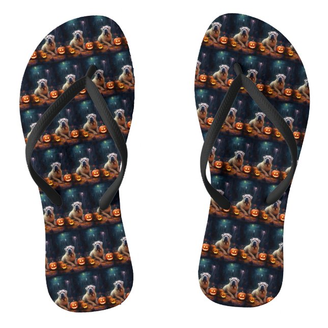 Chanclas Halloween Shar Pei con calabazas aterradoras (Plantilla)