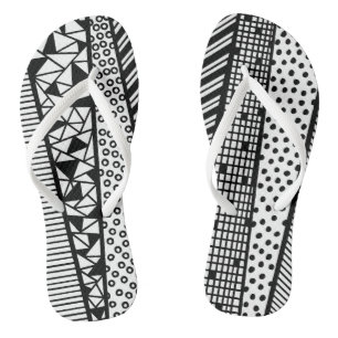Chanclas Handpainted black and design white