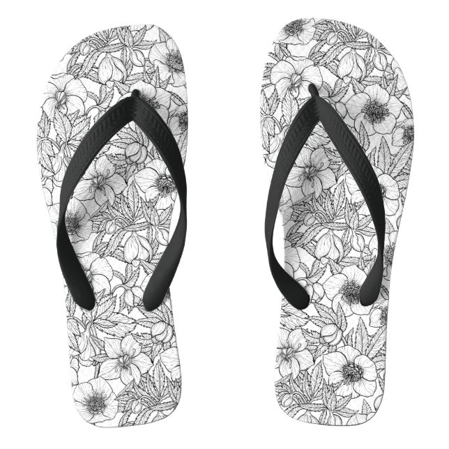 Chanclas Hellebores en blanco y negro (Plantilla)