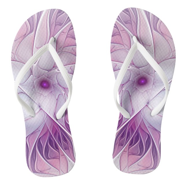 Chanclas Hermosa Flor Rosa Moderna Resumen Arte Fractal (Plantilla)