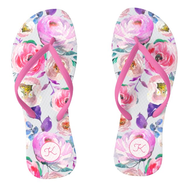 Chanclas Hermosas flores moradas rosadas florecen (Plantilla)