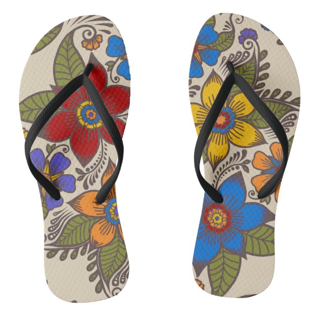 Chanclas Hermoso diseño floral retro boho (Plantilla)