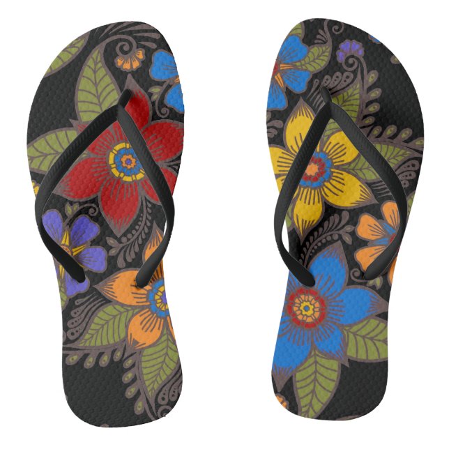 Chanclas Hermoso diseño floral retro boho (Plantilla)