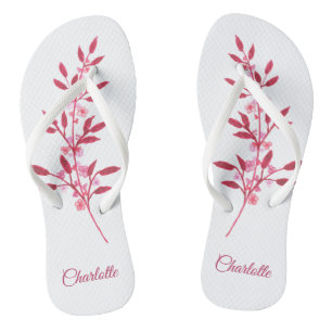 Chanclas Hermoso Nombre Floral de Acuarela Rosa de Burdeos