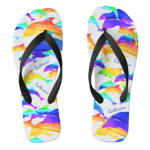 Chanclas Hermosos delfines en arcoiris con nombre