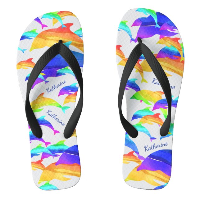 Chanclas Hermosos delfines en arcoiris con nombre (Plantilla)
