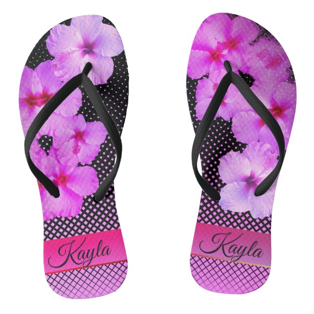 Chanclas Hibiscus rosado en negro y rosa (Plantilla)