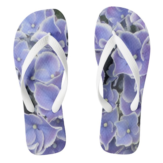 Chanclas Hidrangea azul con borde blanco Mujeres Flip Flops (Plantilla)