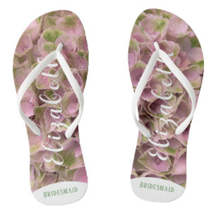 Chanclas Hidrangea floral rosa y verde pálido de personaliz