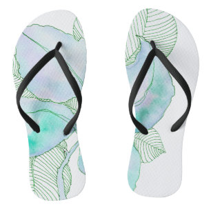 Chanclas Hojas Botánicas de Aquarela Verde Menta Lavanda