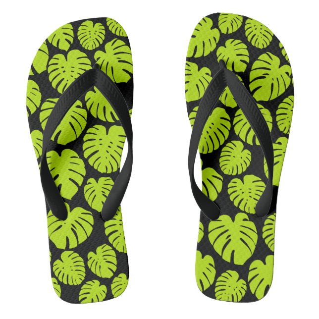 Chanclas Hojas de monstera en verde limón y negro (Plantilla)