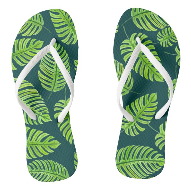 Chanclas Hojas de monstera, patrón de acuarela tropical (Plantilla)