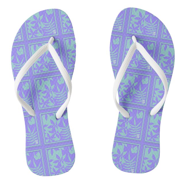 Chanclas Hojas de Periwinkle/Aqua (Plantilla)