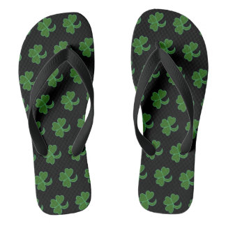 Chanclas - Hojas de Trébol Verdes sobre Negro