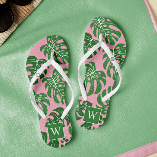 Chanclas Hojas monstruales rosadas y verdes