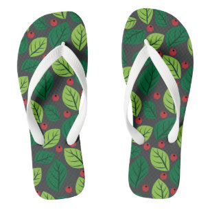 Chanclas Hojas Verdes, Bayas Rojas, Patrón De Hojas
