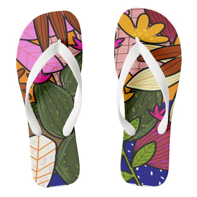 Chanclas Hojas y flores tropicales abstractas  (Plantilla)