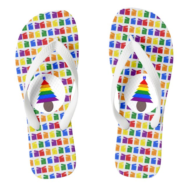 Chanclas Hombres gay arcoiris Árbol de Navidad y regalo (Plantilla)