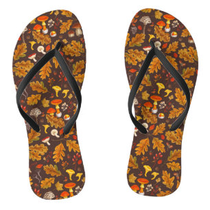 Chanclas Hongos forestales y flora otoñal en marrón