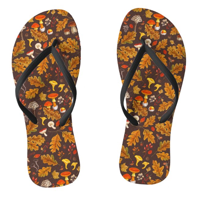 Chanclas Hongos forestales y flora otoñal en marrón (Plantilla)