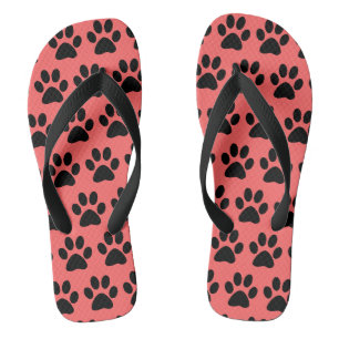 Chanclas Huellas de patas de perro negras en coral oscuro