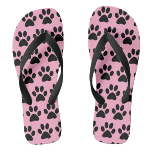 Chanclas Huellas de patas de perro negras sobre rosa claro