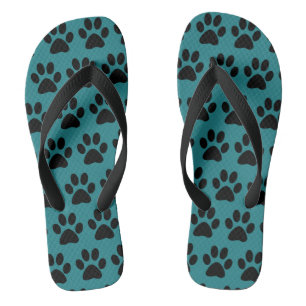 Chanclas Huellas de patas de perro negro en turquesa verde 