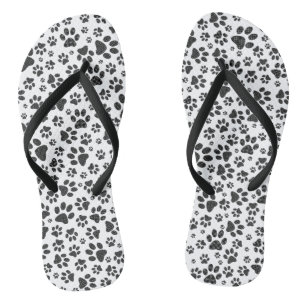 Chanclas Huellas de perro lunares en blanco y negro
