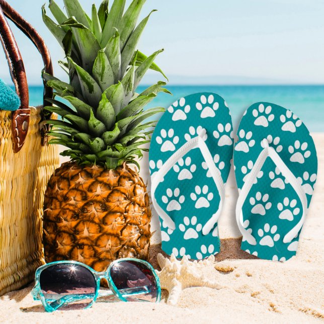 Chanclas Huellas de pezuñas de perro en azul, verde turques (Subido por el creador)