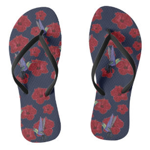 Chanclas Hummingbirds Hibiscus Floral Art