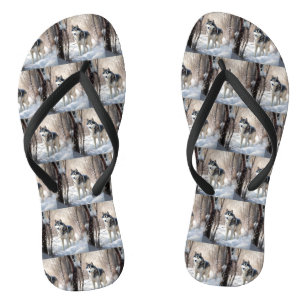 Chanclas Husky Siberiano Deja que nieve Navidad