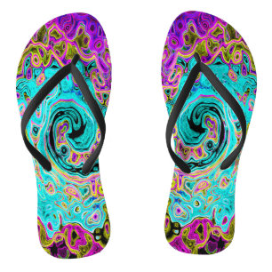 Chanclas Icy Aqua Blue Groovy Abstract Retro Liquid Swirl