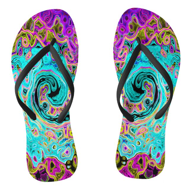 Chanclas Icy Aqua Blue Groovy Abstract Retro Liquid Swirl (Plantilla)