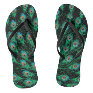 Chanclas Ilustracion con plumas de pavo real en negro