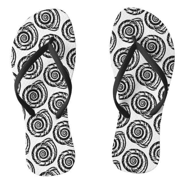 Chanclas Impresión de bloques de conchas espirales, negro y (Plantilla)