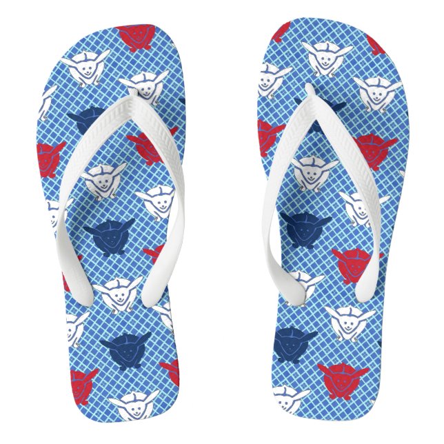 Chanclas Impresión de conejo japonés, azul con rojo y blanc (Plantilla)