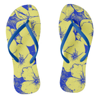 Chanclas Impresión de Flor Amarilla Azul Tropical