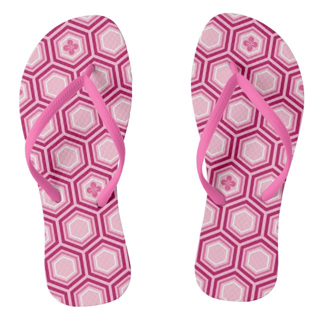Chanclas Impresión de Kimono Hexagonal, Borgoña y Rosa (Plantilla)